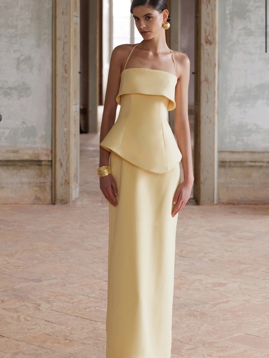 Club L London Dresses & Skirts - Club L London Strapless Pale Yellow Column Gown